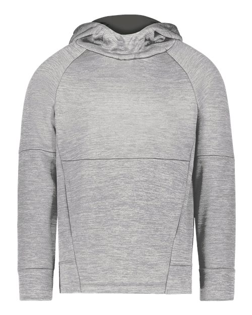 Holloway Youth All-Pro Performance Fleece Hooded Sweatshirt in Athletic Grey Heather/Iron, front view