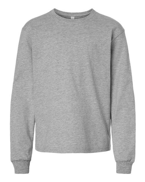 BELLA + CANVAS Youth 6oz. Heavyweight Long Sleeve Tee in Athletic Heather, front view