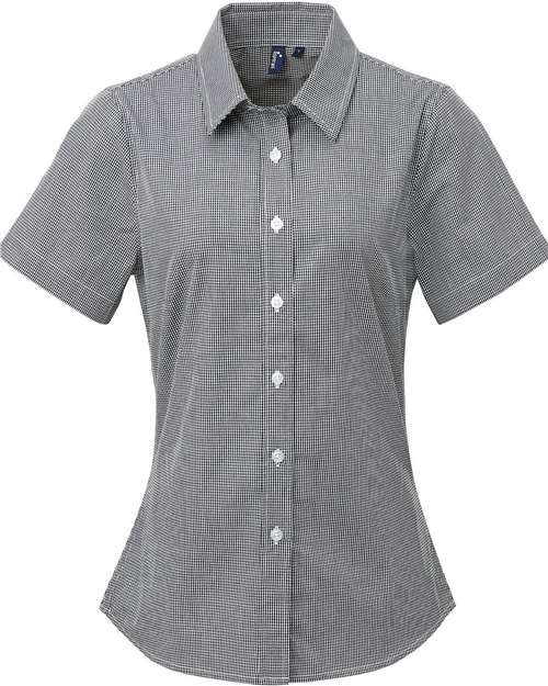 Artisan Collection by Reprime Women's Microcheck Gingham Short Sleeve Cotton Dress Shirt in Black/White