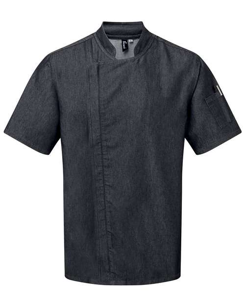 Artisan Collection by Reprime Unisex Zip-Close Short Sleeve Chef's Coat in Black Denim