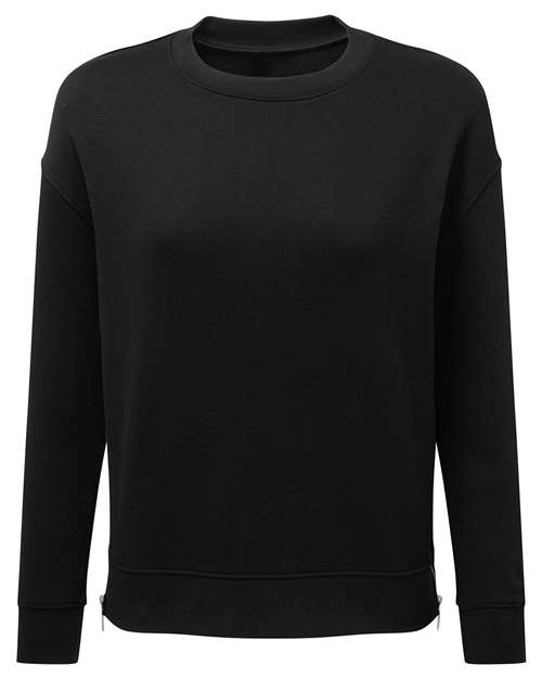 TriDri Women's Billie Side-Zip Crewneck Sweatshirt in Black, front view