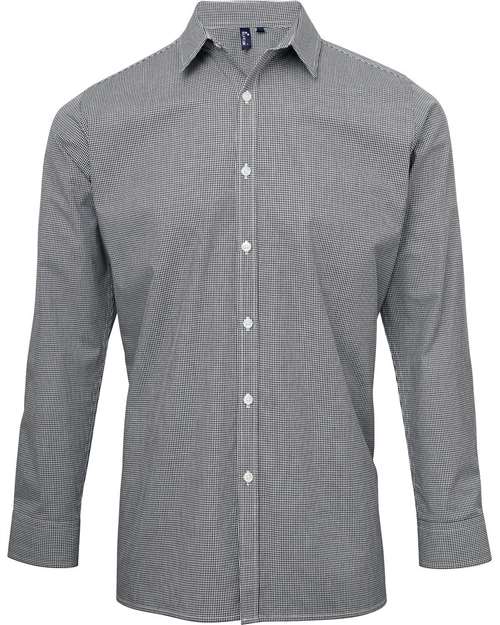 Artisan Collection by Reprime Men's Microcheck Gingham Cotton Shirt in Black/White, front view