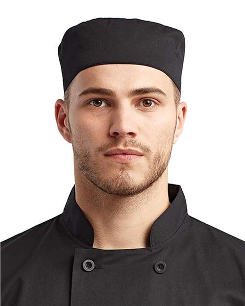 Artisan Collection by Reprime Chef's Beanie in Black, front view on model