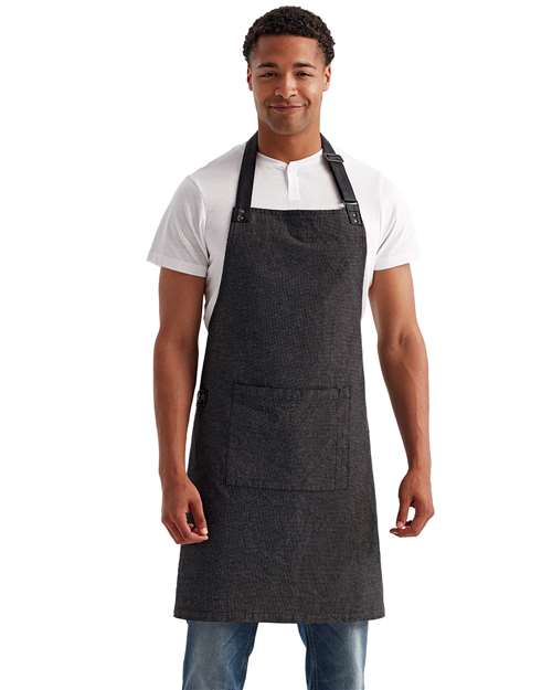Artisan Collection by Reprime Annex Oxford Bib Apron in Black, front view on model