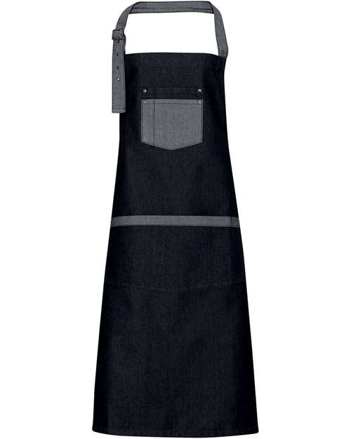 Artisan Collection by Reprime Domain Contrast Denim Bib Apron in Black Denim, front view