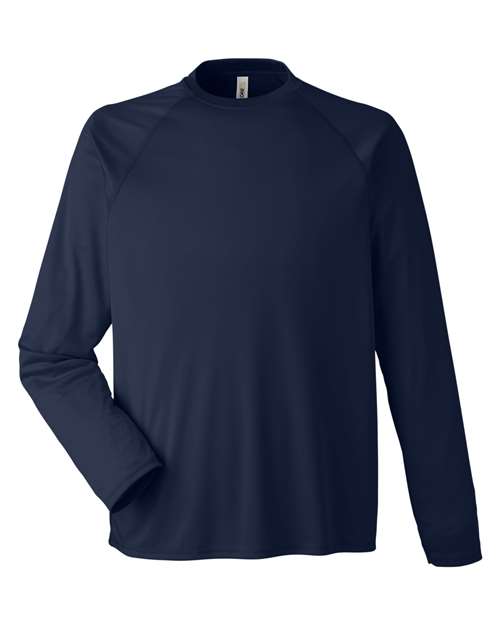 CORE365 Unisex Ultra UVPâ„¢ Marina Raglan Long Sleeve T-Shirt in Classic Navy, front view