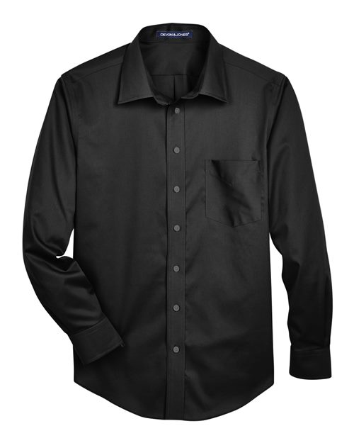 Devon & Jones Men's Crown Collection® Solid Stretch Twill Woven Dress Shirt in Black, front view