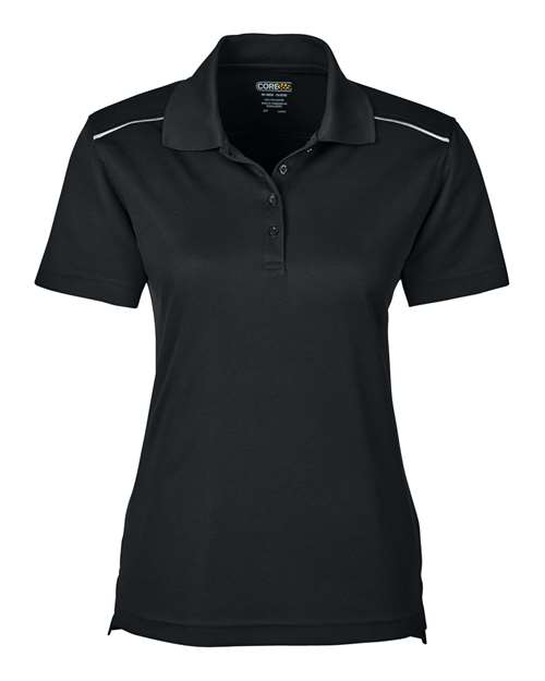 CORE365 Women's Radiant Performance Piqué Polo with Reflective Piping in Black