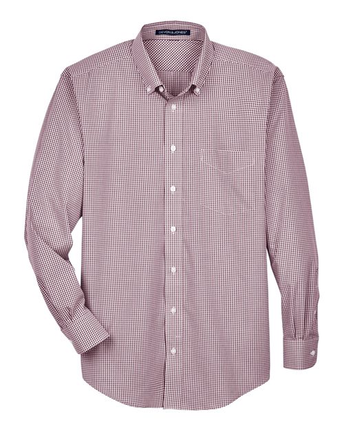 Devon & Jones Men's Crown Collection® Gingham Check Woven Dress Shirt in Burgundy, front view