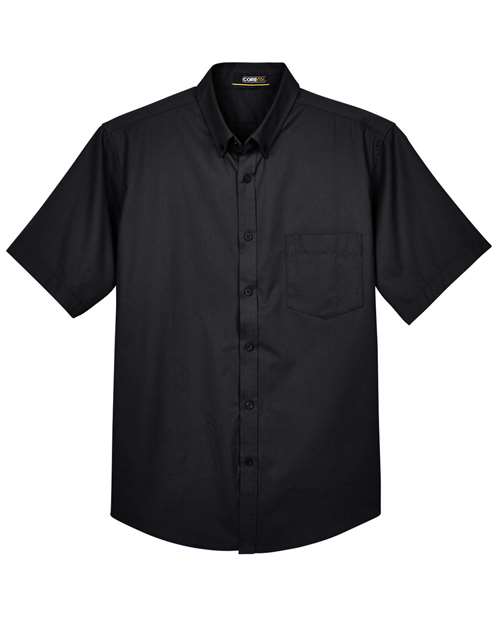 CORE365 Men's Optimum Short Sleeve Twill Dress Shirt in Black, front view