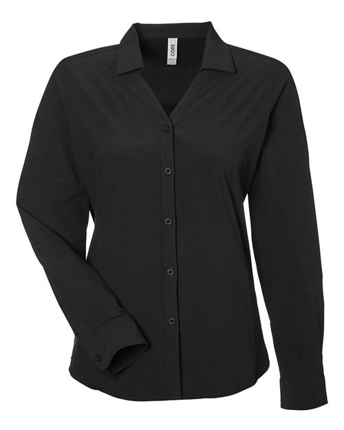 CORE365 Women's Ultra UVP® Marina Shirt in Black, front view