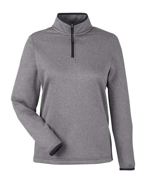 CORE365 Women's Venture Heathered Stripe Quarter-Zip Pullover in Black/White, front view