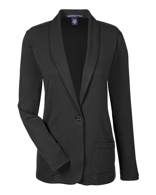 Devon & Jones Women's Perfect Fit™ Shawl Collar Cardigan in Black, front view