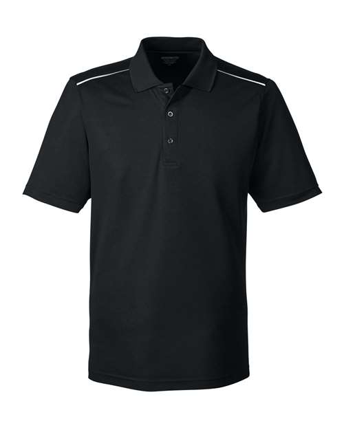 CORE365 Men's Radiant Performance Piqué Polo with Reflective Piping in Black