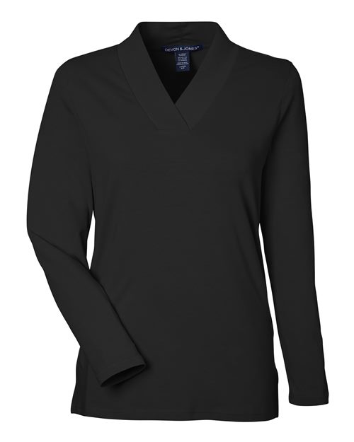 Devon & Jones Women's Raleigh Shawl Collar Knit Top in Black