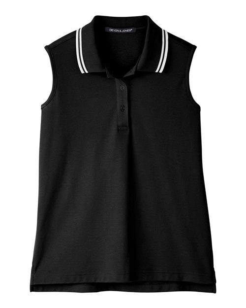 Devon & Jones Women's CrownLux Performance® Plaited Tipped Sleeveless Polo in Black/White