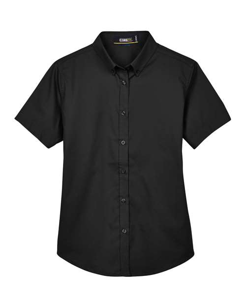 CORE365 Women's Optimum Short Sleeve Twill Shirt in Black, front view
