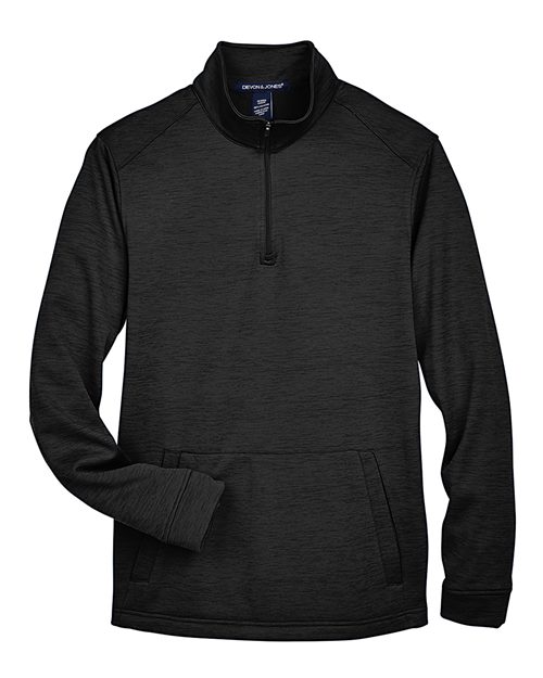 Devon & Jones Men's Newbury Mélange Fleece Quarter-Zip Pullover in Black Heather, front view