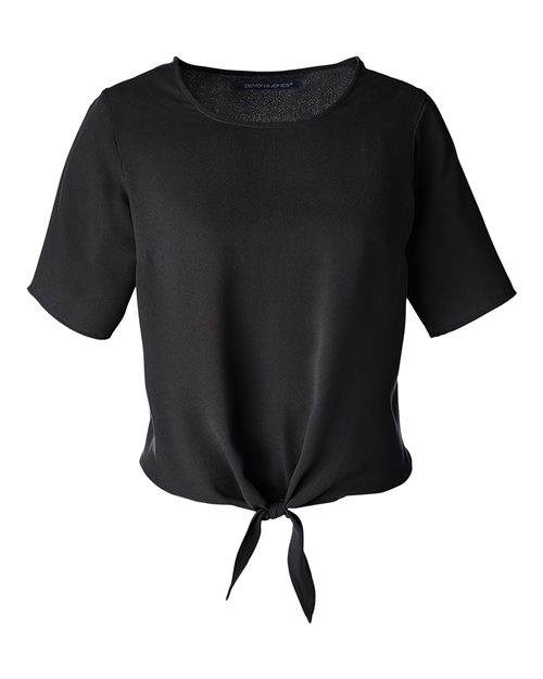 Devon & Jones Women's Perfect Fit™ Tie Front Blouse in Black, front view