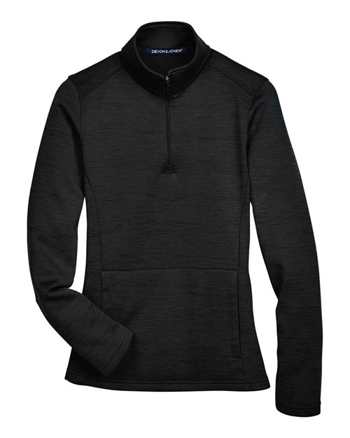 Devon & Jones Women's Newbury Mélange Fleece Quarter-Zip Pullover in Black Heather, front view