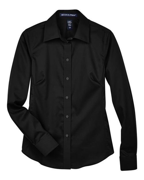 Devon & Jones Women's Crown Collection® Solid Stretch Twill Woven Dress Shirt in Black, front view