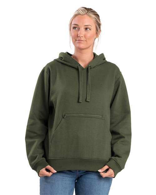 Berne Apparel Women's Heritage Zippered Pocket Hooded Sweatshirt in Dark Olive Green