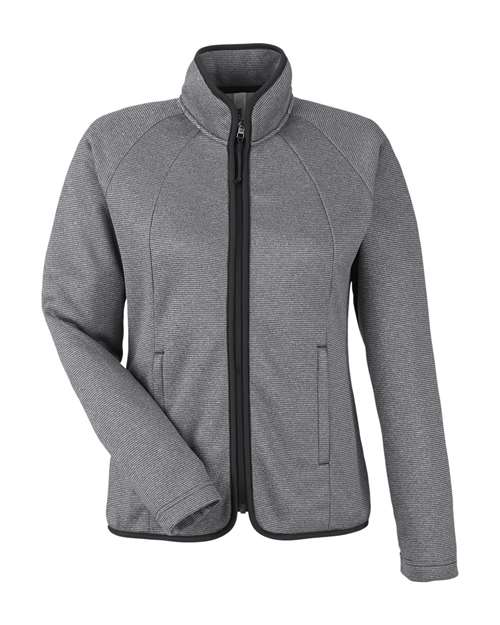 CORE365 Women's Venture Heathered Stripe Full-Zip Jacket in Black/White, front view