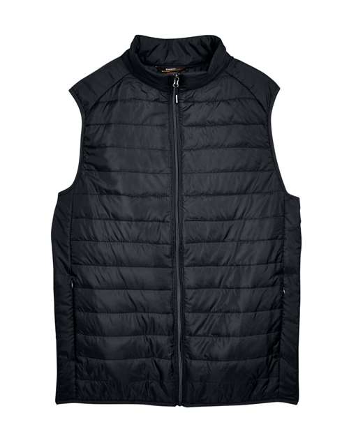 CORE365 Men's Prevail Packable Puffer Vest in Black, front view