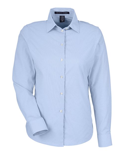 Devon & Jones Women's CrownLux Performance® Microstripe Dress Shirt in French Blue/White, front view