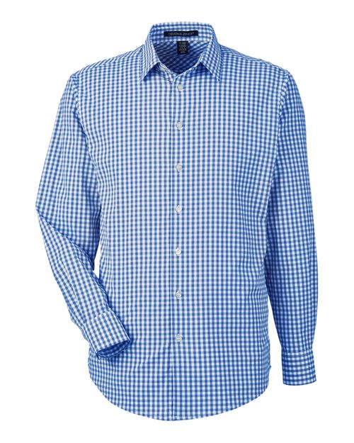 Devon & Jones Men's CrownLux Performance® Gingham Dress Shirt in French Blue/White, front view