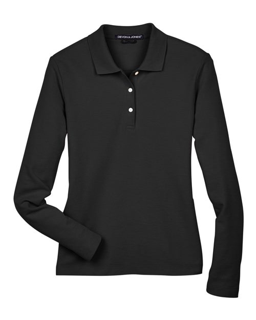 Devon & Jones Women's Pima Piqué Long Sleeve Polo in Black