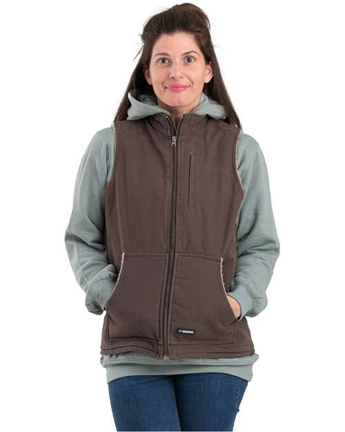 Berne Apparel Women's Sherpa-Lined Softstone Duck Vest in Tuscan