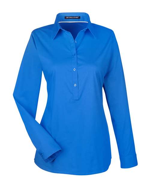 Devon & Jones Women's Perfect Fit™ Half-Placket Tunic Dress Shirt in French Blue, front view