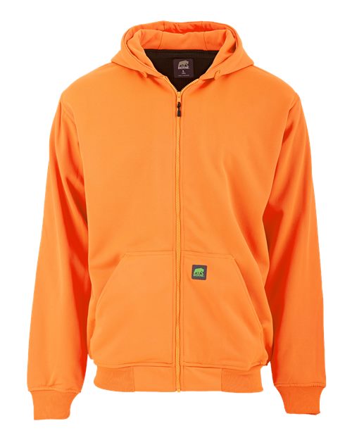 Berne Apparel Men's Heritage Thermal-Lined Full-Zip Hooded Sweatshirt in Orange, front view
