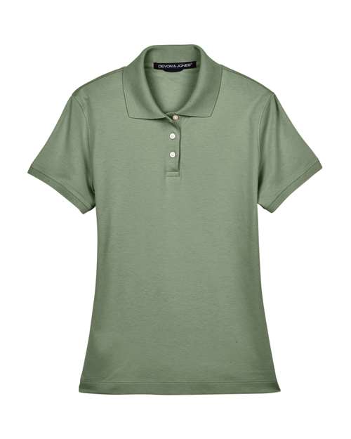 Devon & Jones Women's Perfect Pima Interlock Polo in Dill, front view