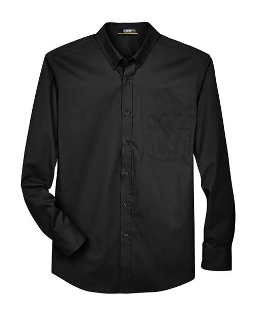 CORE365 Men's Tall Operate Twill Dress Shirt in Black, front view