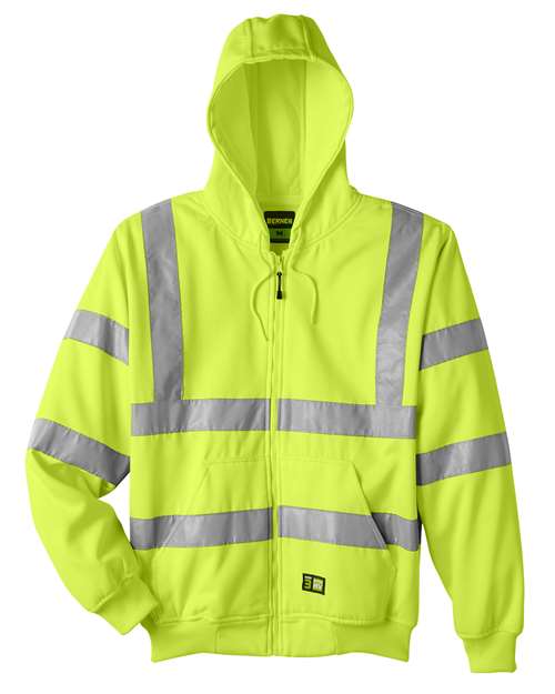 Berne Apparel Men's Berne Hi-Vis Class 3 Lined Hooded Sweatshirt in Yellow, front view