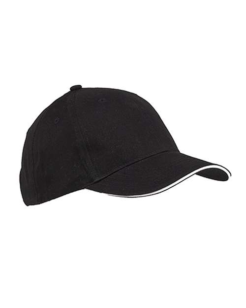 Big Accessories Brushed Twill Sandwich Cap in Black/White, front view