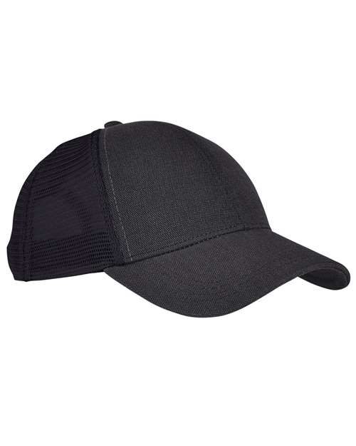 econscious Structured Hemp Trucker Cap in Black/Black, front view