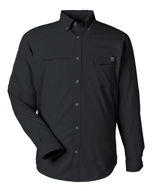HUK Men's Tide Point Pocket Fishing Shirt in Black, front view