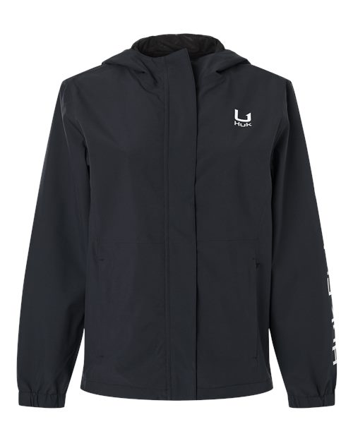 HUK Women's Storm Rain Jacket in Black, front view