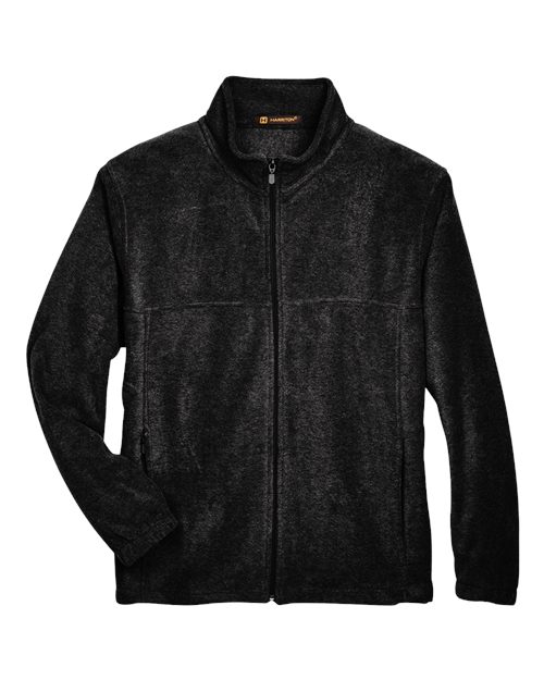 Harriton Men's Full-Zip Fleece in Black, front view