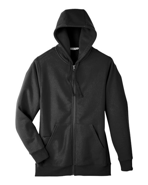 Team 365 Unisex Zone HydroSport™ Heavyweight Full-Zip Hooded Sweatshirt in Black, front view