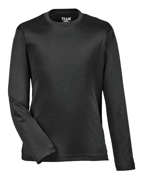 Team 365 Youth Zone Performance Long Sleeve T-Shirt in Black, front view