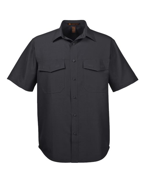 Harriton Men's Key West Short Sleeve Performance Staff Shirt in Black, front view