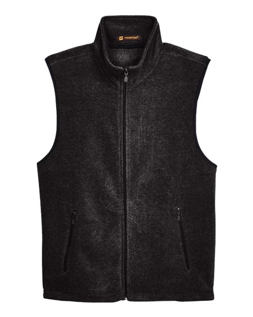 Harriton Unisex Fleece Full-Zip Vest in Black, front view