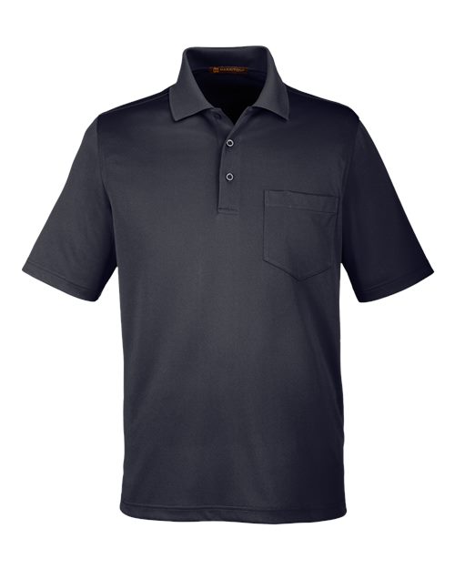Harriton Men's Advantage Snag Protection Plus IL Pocket Polo in Black, front view
