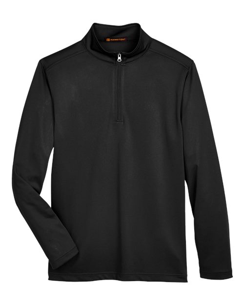 Harriton Men's Advantage Snag Protection Plus Quarter-Zip Pullover in Black, front view
