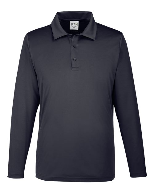 Team 365 Men's Zone Performance Long Sleeve Polo in Black, front view