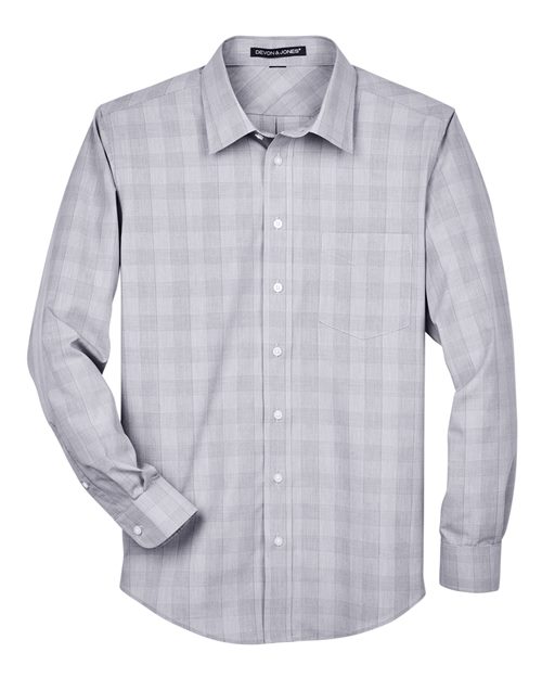 Devon & Jones Men's Crown Collection® Glen Plaid Woven Dress Shirt in White/Graphite/Light Grey, front view